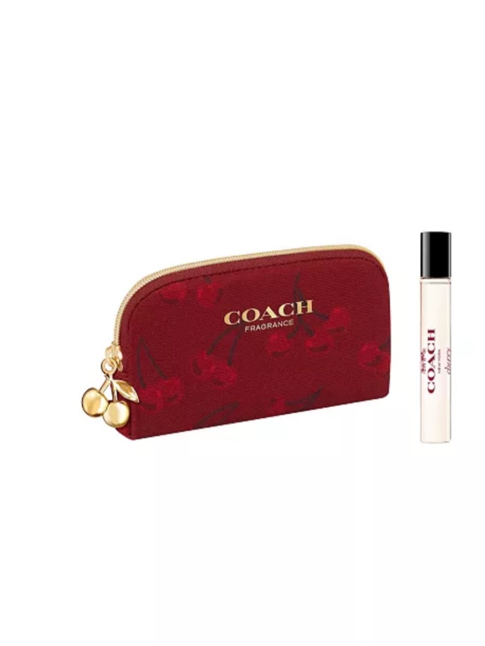 Authentic Coach Cherry Red Mini Pouch with Gold cherry charm 2 piece travel set
